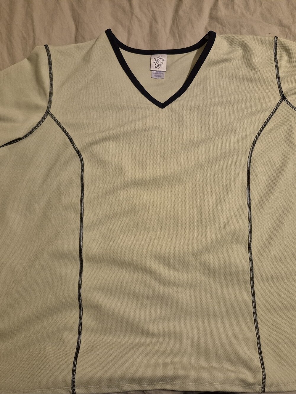 Light Green Active V-Neck Top with Black Trim